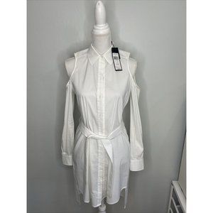 BCBG maxazria white button up cold shoulder shirt dress size XS